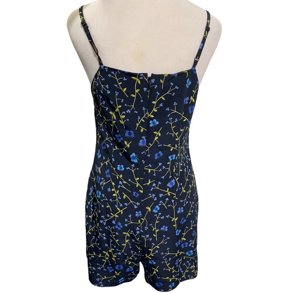 (SOLD) 90s Floral Sleeveless Mini Romper Dress Black 7/8 by Express World - Picture 4 of 12